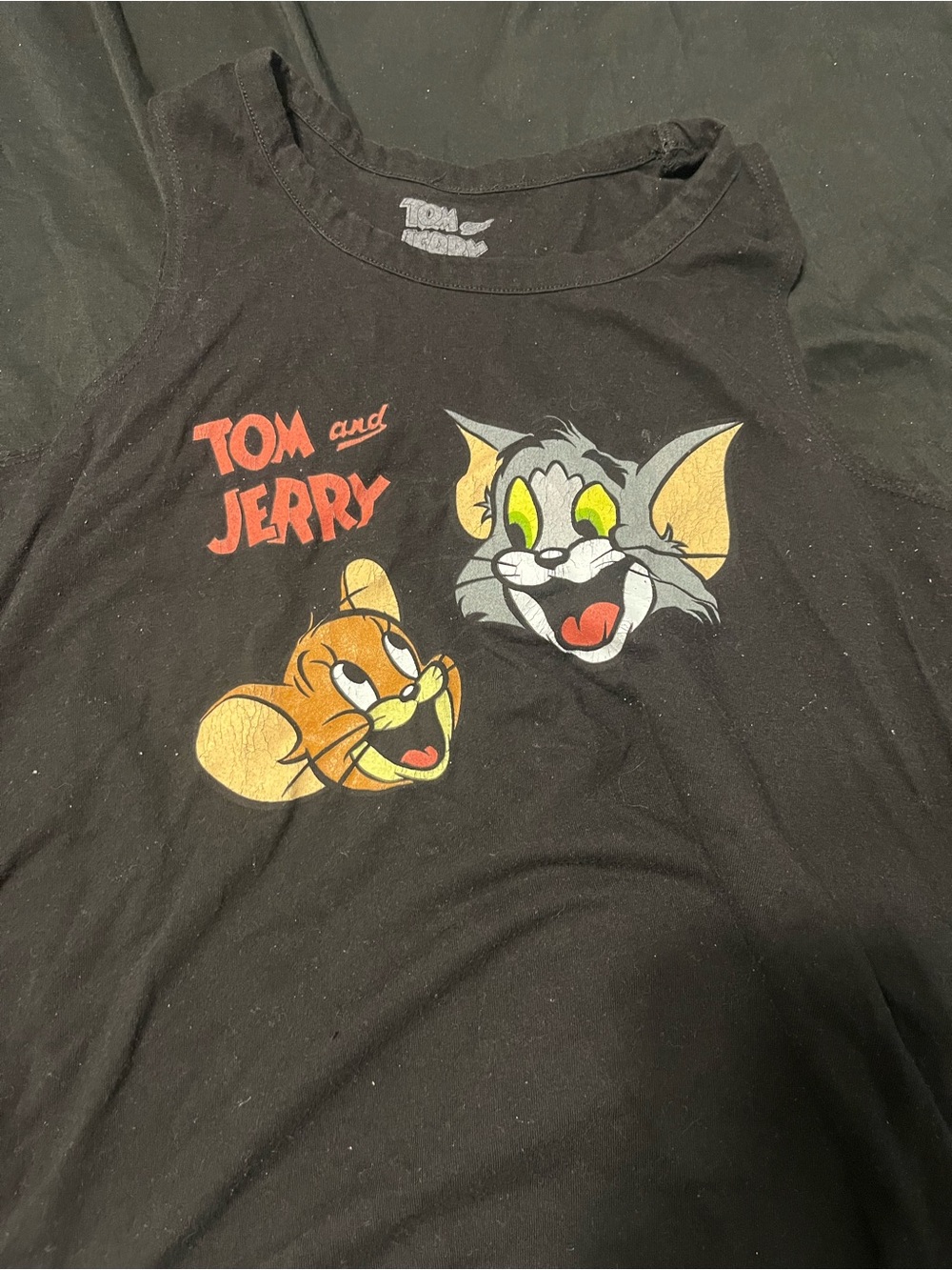 Tom and Jerry Black Graphic Tank Top - Classic Cartoon Print